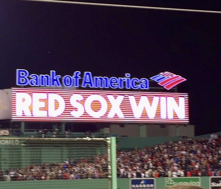 Red Sox win sign in Fenway Park