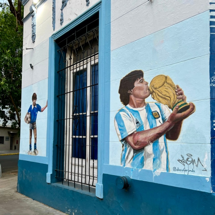 A mural of Argentine soccer players in of the neighborhoods in Buenos Aires.